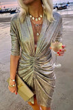 ZJKRL - Celebrities Elegant Solid Fold V Neck A Line Dresses(4 Colors)