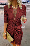ZJKRL - Celebrities Elegant Solid Fold V Neck A Line Dresses(4 Colors)