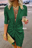 ZJKRL - Celebrities Elegant Solid Fold V Neck A Line Dresses(4 Colors)