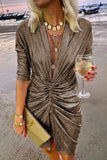 ZJKRL - Celebrities Elegant Solid Fold V Neck A Line Dresses(4 Colors)
