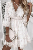 ZJKRL - Sweet Elegant Solid Tassel Embroidered Hollowed Out V Neck A Line Dresses