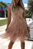 ZJKRL  -  Sweet Elegant Solid Mesh V Neck Irregular Dress Dresses(3 Colors)