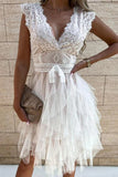 ZJKRL  -  Sweet Elegant Solid Mesh V Neck Irregular Dress Dresses(3 Colors)