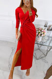 ZJKRL - Elegant Solid Slit Fold V Neck Evening Dress Dresses(4 Colors)