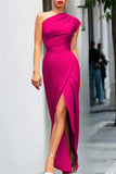 ZJKRL - Elegant Formal Solid Slit Asymmetrical Oblique Collar Evening Dress Dresses(8 Colors)
