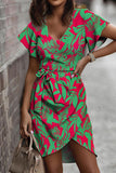 ZJKRL  -  Casual Sweet Print Patchwork Frenulum V Neck Irregular Dress Dresses(5 Colors)