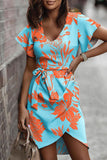ZJKRL  -  Casual Sweet Print Patchwork Frenulum V Neck Irregular Dress Dresses(5 Colors)