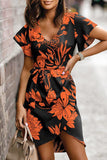 ZJKRL  -  Casual Sweet Print Patchwork Frenulum V Neck Irregular Dress Dresses(5 Colors)