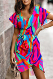 ZJKRL  -  Casual Sweet Print Patchwork Frenulum V Neck Irregular Dress Dresses(5 Colors)