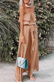 ZJKRL - Bohemian Vacation Polka Dot Frenulum Strapless Pleated Dresses
