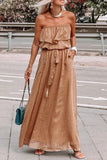 ZJKRL - Bohemian Vacation Polka Dot Frenulum Strapless Pleated Dresses