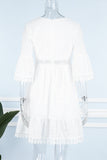 ZJKRL - Sweet Elegant Solid Tassel Embroidered Hollowed Out V Neck A Line Dresses