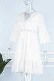 ZJKRL - Sweet Elegant Solid Tassel Embroidered Hollowed Out V Neck A Line Dresses