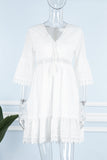 ZJKRL - Sweet Elegant Solid Tassel Embroidered Hollowed Out V Neck A Line Dresses