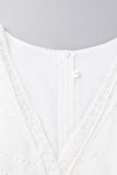 ZJKRL - Sweet Elegant Solid Tassel Embroidered Hollowed Out V Neck A Line Dresses