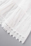 ZJKRL - Sweet Elegant Solid Tassel Embroidered Hollowed Out V Neck A Line Dresses