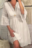 ZJKRL - Sweet Elegant Solid Hollowed Out V Neck Princess Dresses