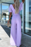 ZJKRL - Casual Elegant Solid Solid Color V Neck Regular Jumpsuits