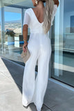 ZJKRL - Casual Elegant Solid Solid Color V Neck Regular Jumpsuits