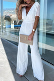 ZJKRL - Casual Elegant Solid Solid Color V Neck Regular Jumpsuits