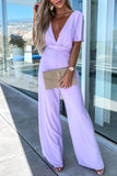 ZJKRL - Casual Elegant Solid Solid Color V Neck Regular Jumpsuits