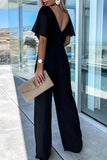 ZJKRL - Casual Elegant Solid Solid Color V Neck Regular Jumpsuits
