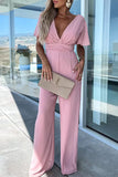 ZJKRL - Casual Elegant Solid Solid Color V Neck Regular Jumpsuits