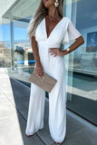 ZJKRL - Casual Elegant Solid Solid Color V Neck Regular Jumpsuits