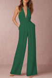 ZJKRL - Sexy Elegant Solid Backless Fold V Neck Regular Jumpsuits(12 Colors)