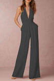 ZJKRL - Sexy Elegant Solid Backless Fold V Neck Regular Jumpsuits(12 Colors)