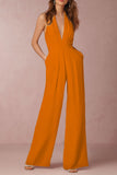 ZJKRL - Sexy Elegant Solid Backless Fold V Neck Regular Jumpsuits(12 Colors)
