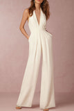 ZJKRL - Sexy Elegant Solid Backless Fold V Neck Regular Jumpsuits(12 Colors)