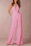 ZJKRL - Sexy Elegant Solid Backless Fold V Neck Regular Jumpsuits(12 Colors)
