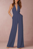 ZJKRL - Sexy Elegant Solid Backless Fold V Neck Regular Jumpsuits(12 Colors)