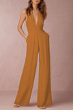 ZJKRL - Sexy Elegant Solid Backless Fold V Neck Regular Jumpsuits(12 Colors)