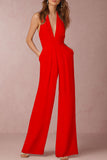 ZJKRL - Sexy Elegant Solid Backless Fold V Neck Regular Jumpsuits(12 Colors)