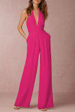 ZJKRL - Sexy Elegant Solid Backless Fold V Neck Regular Jumpsuits(12 Colors)