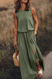 ZJKRL  -  Fashion Casual Solid Patchwork Slit O Neck Waist Skirt Dresses(8 Colors)