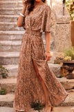 ZJKRL  -  Bohemian College Floral Patchwork With Belt V Neck Waist Skirt Dresses(5 Colors)