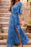 ZJKRL  -  Bohemian College Floral Patchwork With Belt V Neck Waist Skirt Dresses(5 Colors)