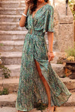 ZJKRL  -  Bohemian College Floral Patchwork With Belt V Neck Waist Skirt Dresses(5 Colors)