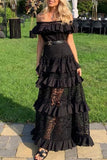 ZJKRL - Celebrities Elegant Solid Lace Hollowed Out Without Belt Off the Shoulder A Line Dresses
