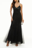 Sexy Formal Solid Patchwork V Neck Evening Dress Dresses