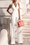 ZJKRL - British Style Elegant Solid Pocket Halter Regular Jumpsuits
