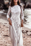 ZJKRL  -  Elegant Solid Backless O Neck Lace Dress Dresses