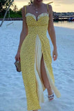 ZJKRL  -  Elegant Print Solid Patchwork Slit V Neck A Line Dresses