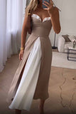 ZJKRL  -  Elegant Print Solid Patchwork Slit V Neck A Line Dresses
