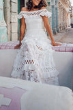 ZJKRL - Celebrities Elegant Solid Lace Hollowed Out Without Belt Off the Shoulder A Line Dresses