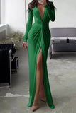 ZJKRL - Elegant Solid Fold V Neck Pleated Dresses(7 Colors)