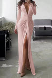 ZJKRL - Elegant Solid Fold V Neck Pleated Dresses(7 Colors)